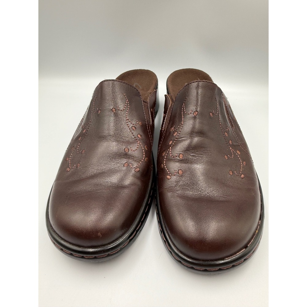 Clarks Leather Mules Womens 10M Brown Embroidered Slip On Clogs 70879